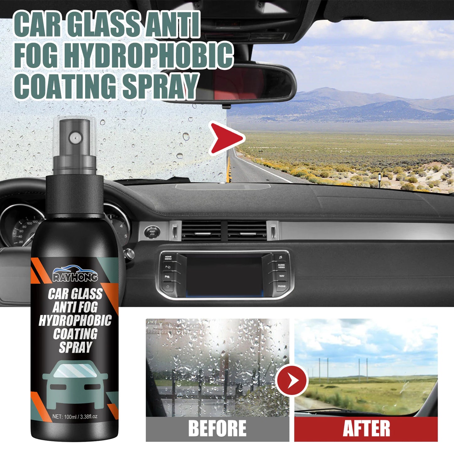 Auto Glass Water Repellent Spray Anti Fog Hydrophobic Coating Spray